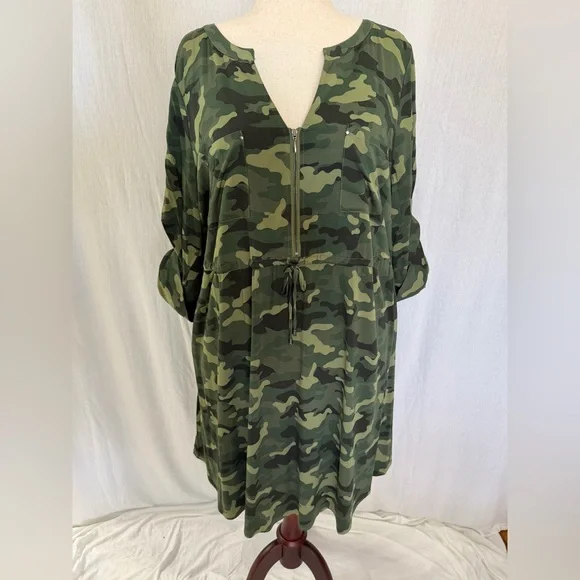 NWT Torrid Camouflage Green Zip Front Shirt Dress - Torrid Size 3 (22-24, 3X) - Picture 1 of 16